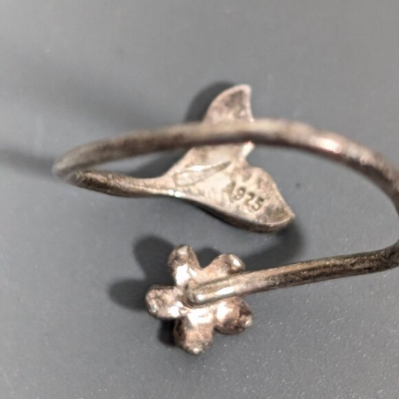 Sterling Silver 925 Flower Dolphin Tale Bypass Wrap Ring Size 5  Boho Surfer - Picture 4 of 5